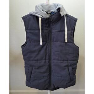 George Men's Size Small Grey Winter Puffer Vest Removable Hood